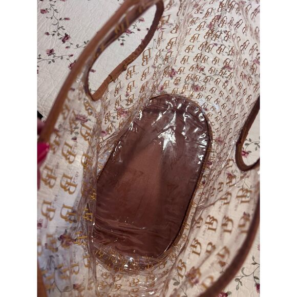 Vintage D&B Dooney & Bourke Oversized Clear Vinyl Tote Bag Large Brown Tan - Picture 9 of 9